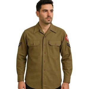 Vintage US Army Shirt Mens 15-32 100% Wool WWII Military‎ Uniform Flannel 40s